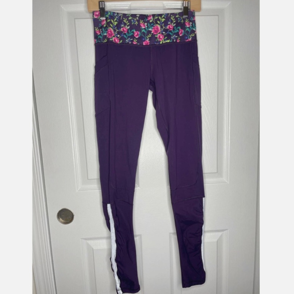 IVIVVA PURPLE REFLECTIVE LEGGINGS FLOWERED WAIST